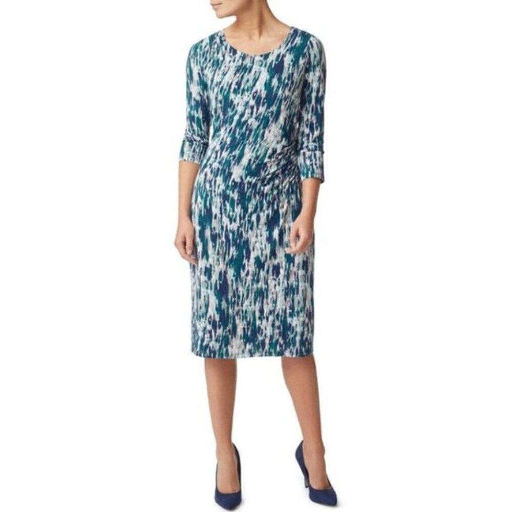 EASTEX \ Soft Jersey Midi Dress Multicolor Abstract Print Blue & White Sz 16